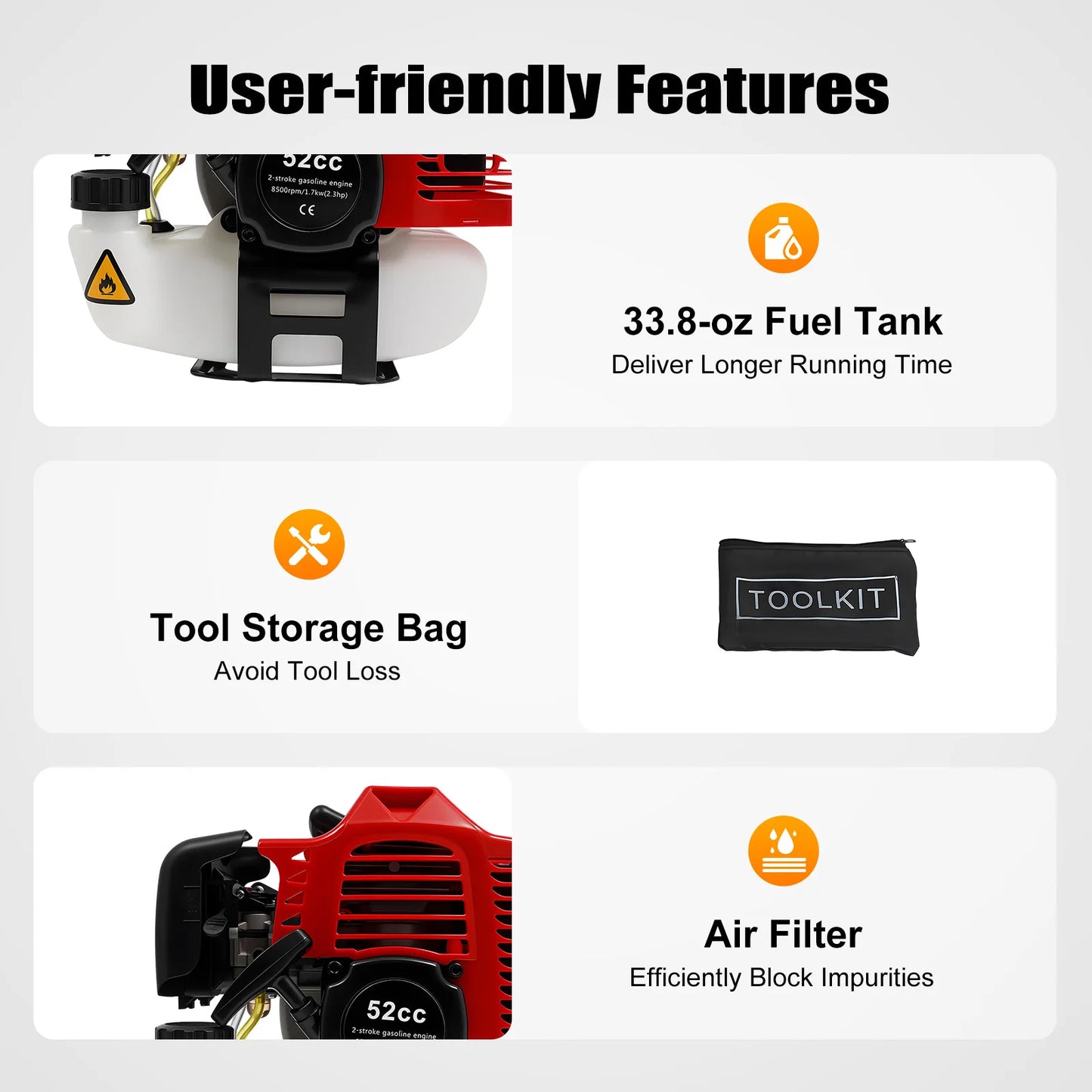 1700W 52CC Handheld Sweeper Gasoline Powered Broom Sweeper Lawn Cleaning Sweeping Machine  Handheld Lawn Sweeper