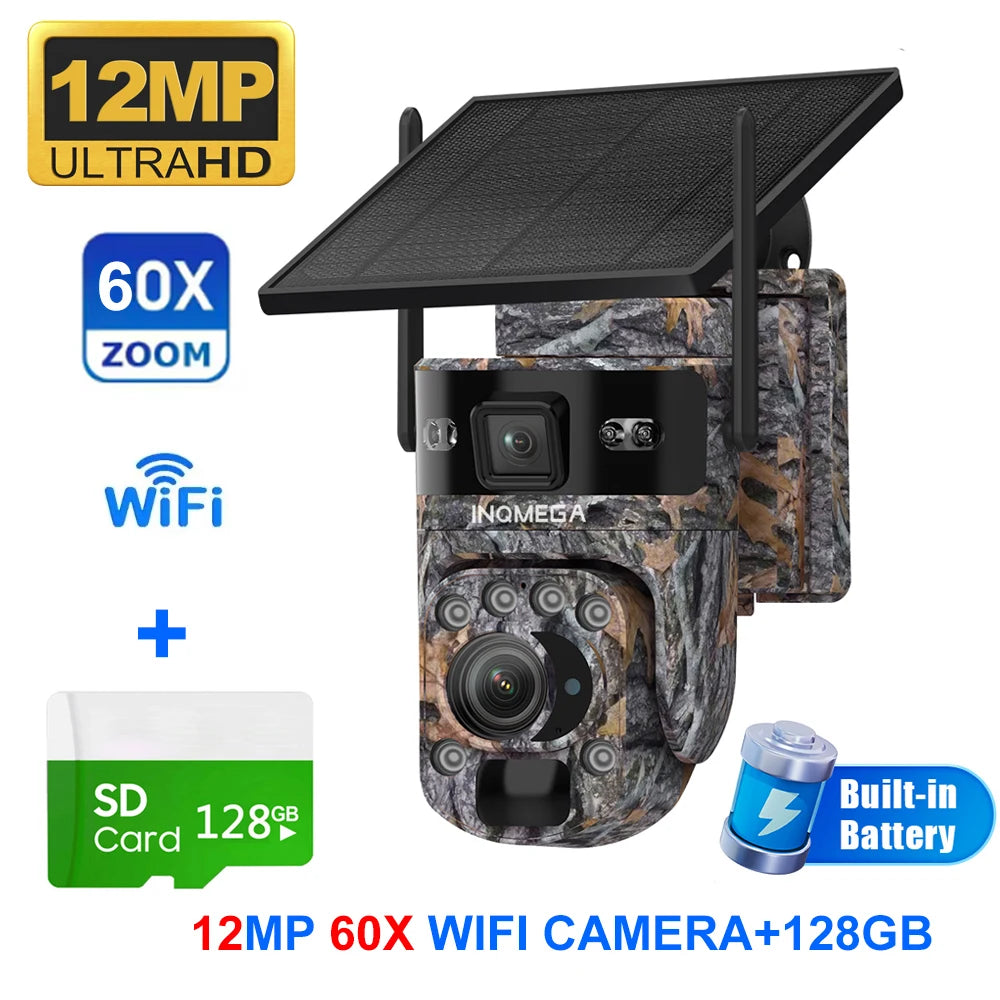 INQMEGA 12MP Solar Camera With 60X Optical Zoom Outdoor PTZ
