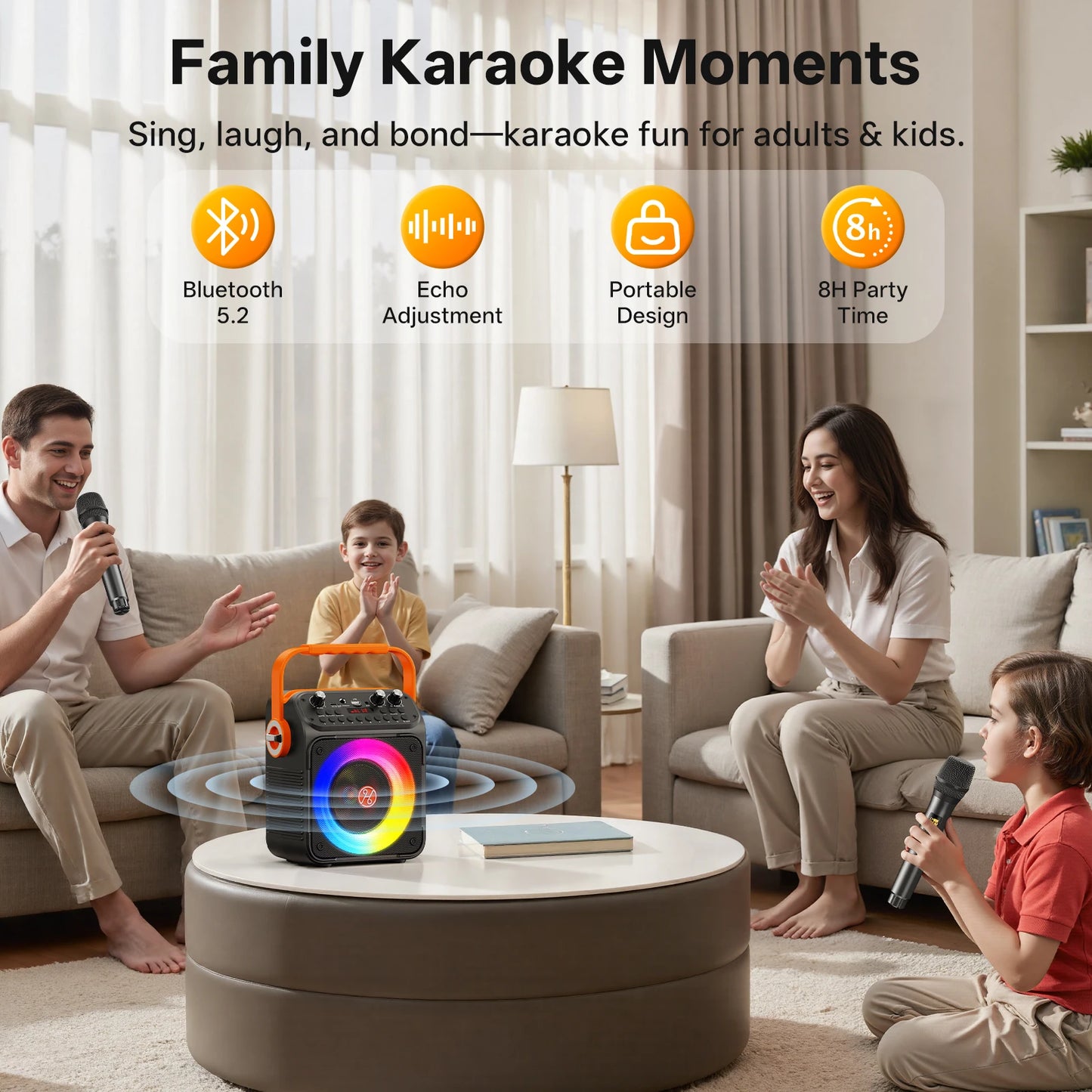 T35 High Power Karaoke Bluetooth Speaker Music Rhythm Light 360 Degree Stereo Surround Wireless Subwoofer with Dual Microphone