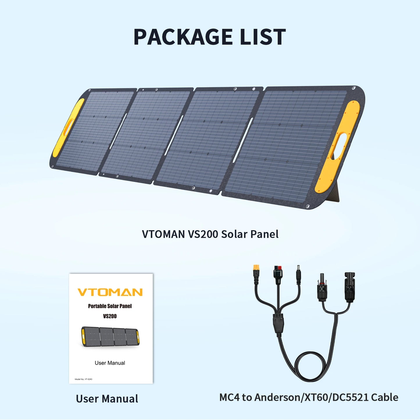 VTOMAN VS200 Portable Solar Panel 200W 19V Outdoor Rechargeable Solar Generator, High Efficience Complete for Home Camping