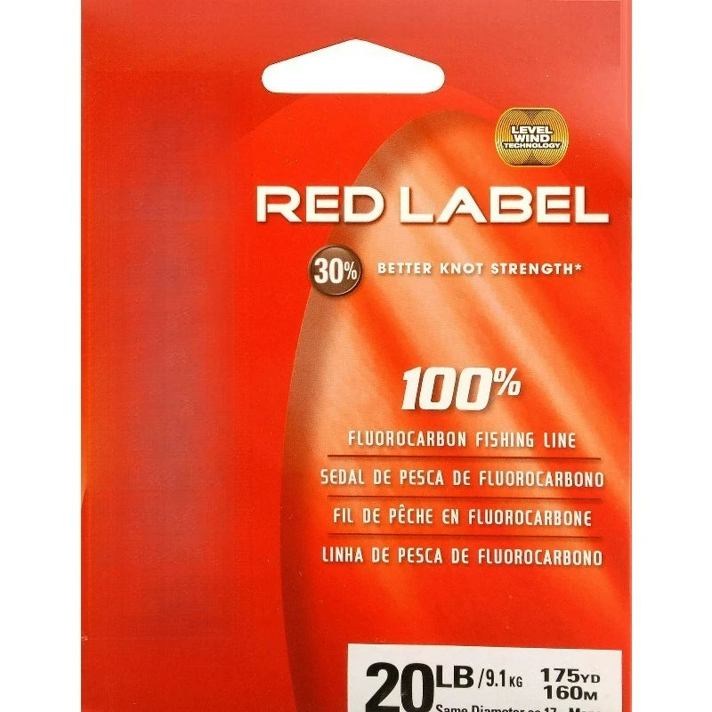 Red Label 100% Fluorocarbon Fishing Line 20lbs, 175yds Break Strength/Length - 20RM175