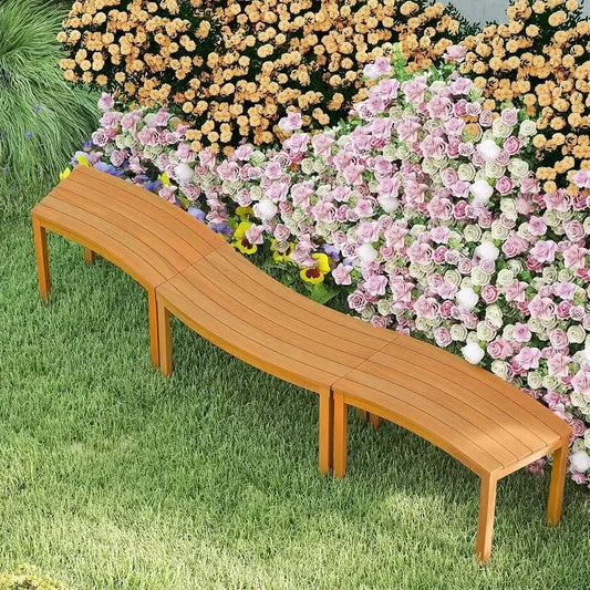 Outdoor Acacia Wood Curved Bench Set for Patio Fire Pit Seating