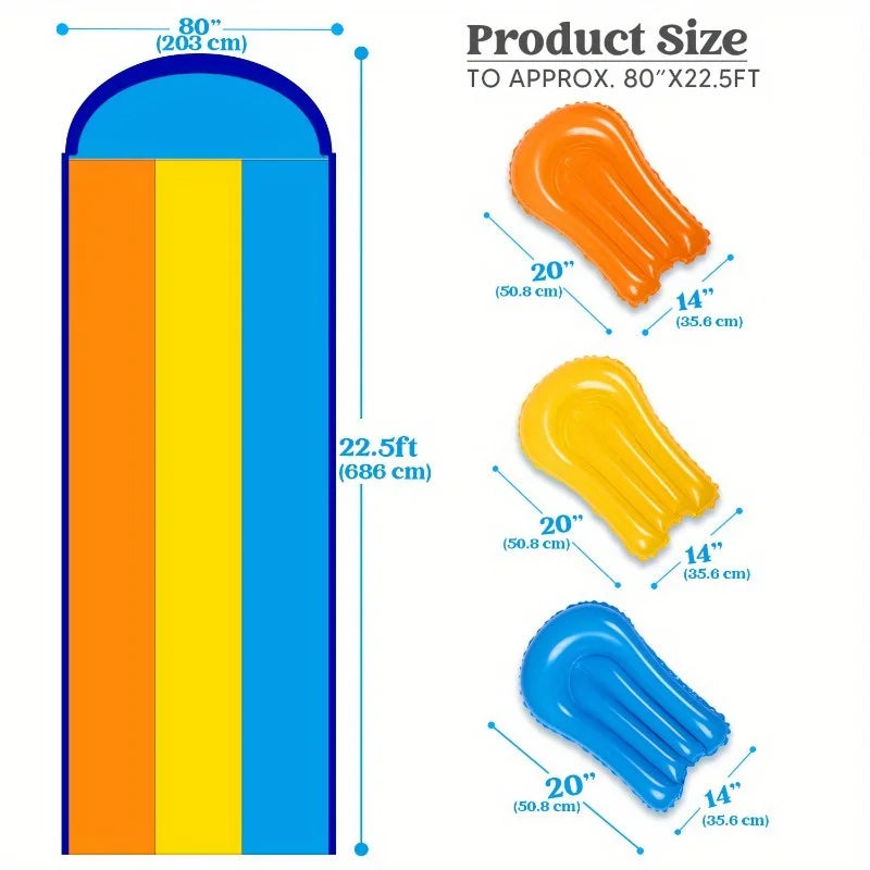 Joyfy 22.5ft Lawn Triple Water Slide with 3 BodyBoards Water Summer Toy with Build in Advanced Sprinkler for Backyard Summer Fun