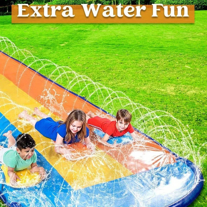 Joyfy 22.5ft Lawn Triple Water Slide with 3 BodyBoards Water Summer Toy with Build in Advanced Sprinkler for Backyard Summer Fun