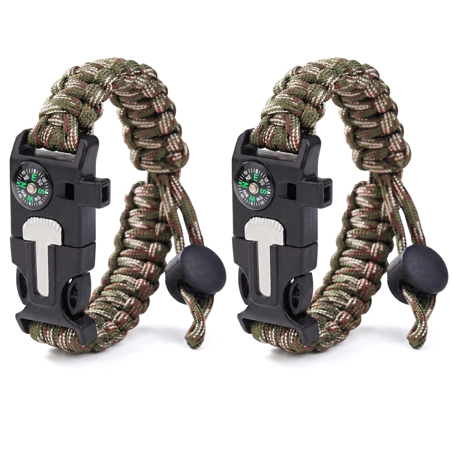 Adjustable Survival Paracord Bracelet With Compass And Fire Starter