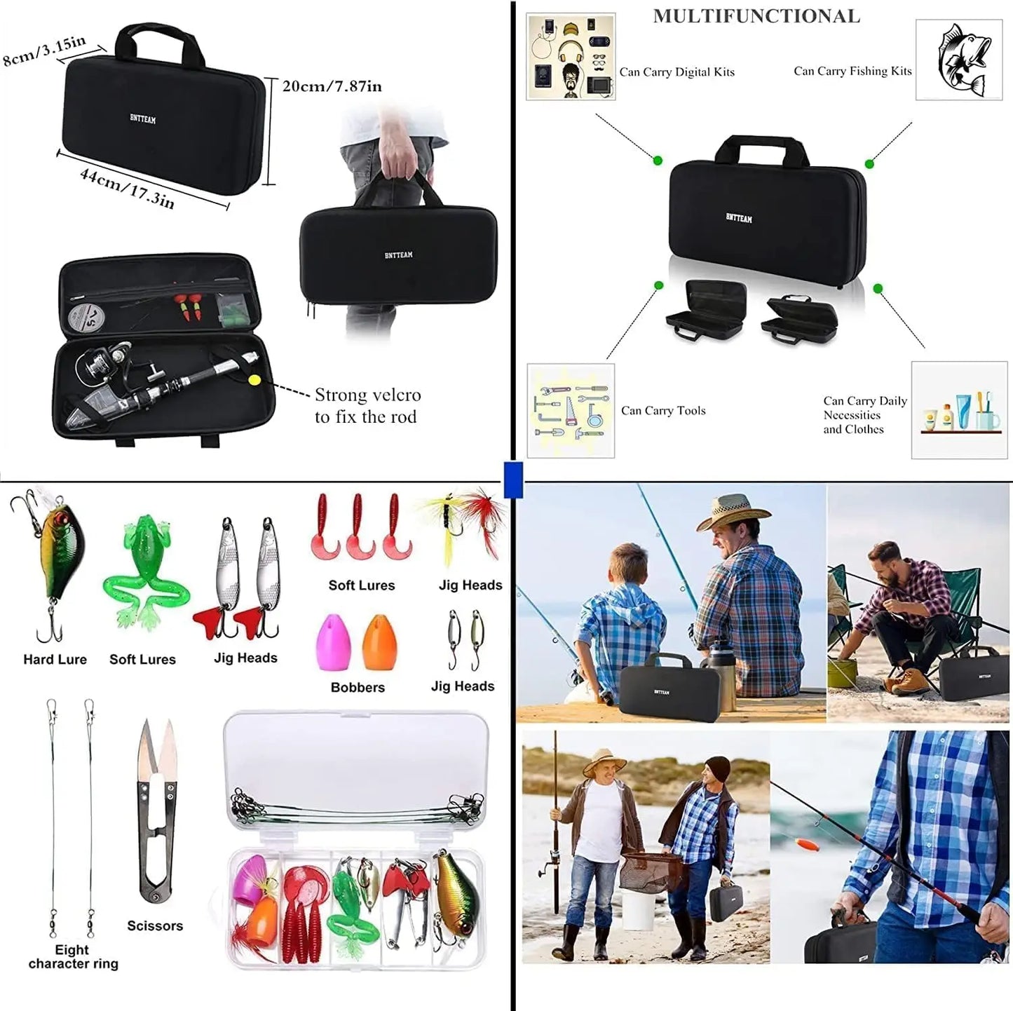 YTYIN Portable Carbon Fiber Spinning Fishing Rod With Lures