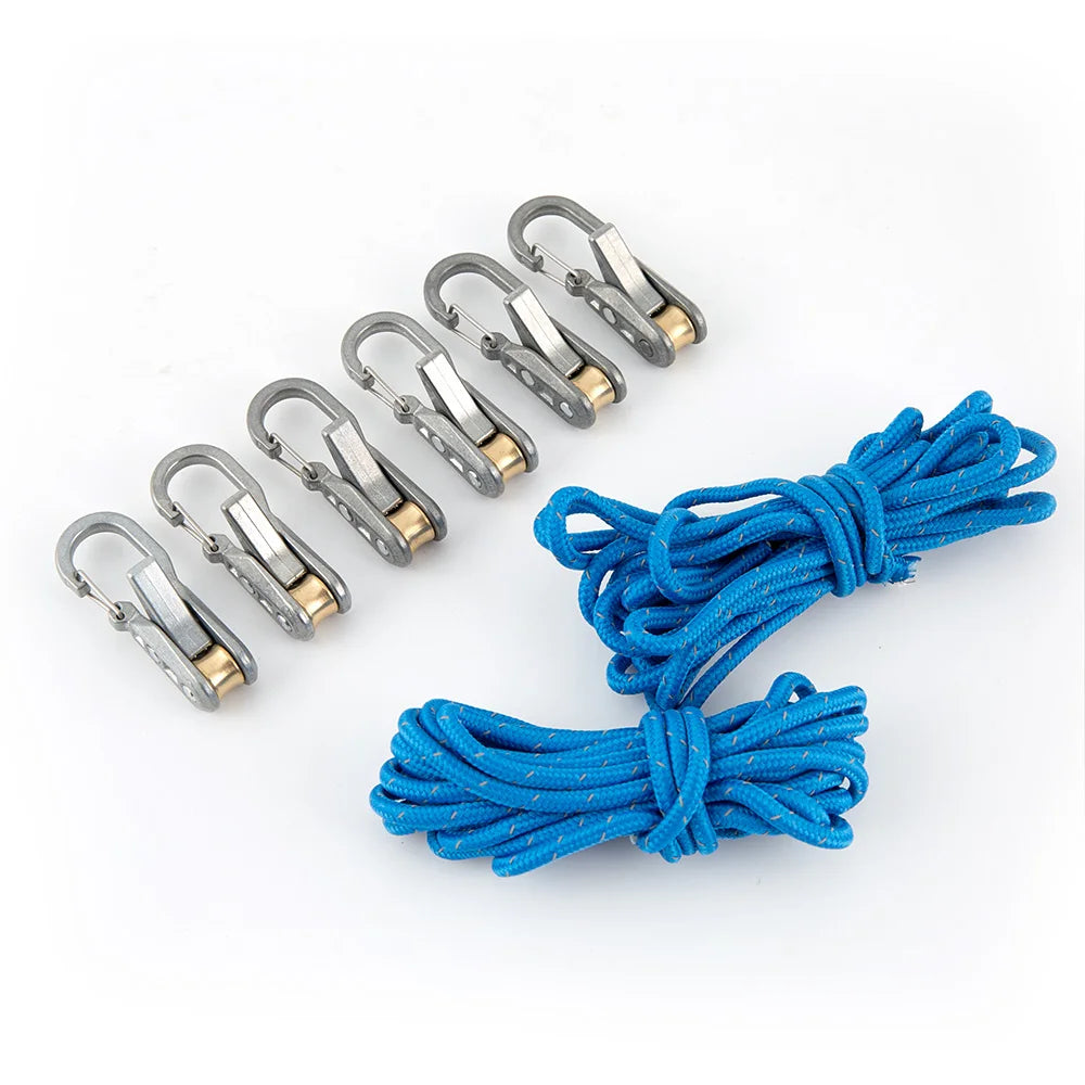 LOZLIN 8-Piece Rope Set with Roller Tensioners, Equipped with Locking Clips for Secure Binding Heavy-Duty Retractable Tie Down Rope for Camping Tarp Boating Hammock