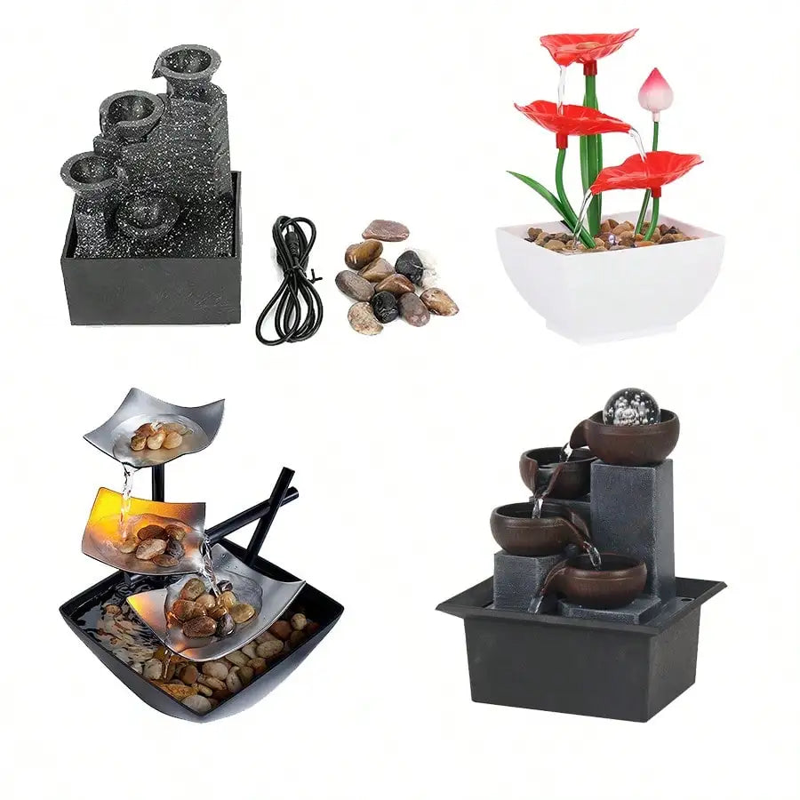 Mini Zen Tabletop Fountain - Relaxing LED Waterfall for Office Desk, Yoga Room & Feng Shui Decor