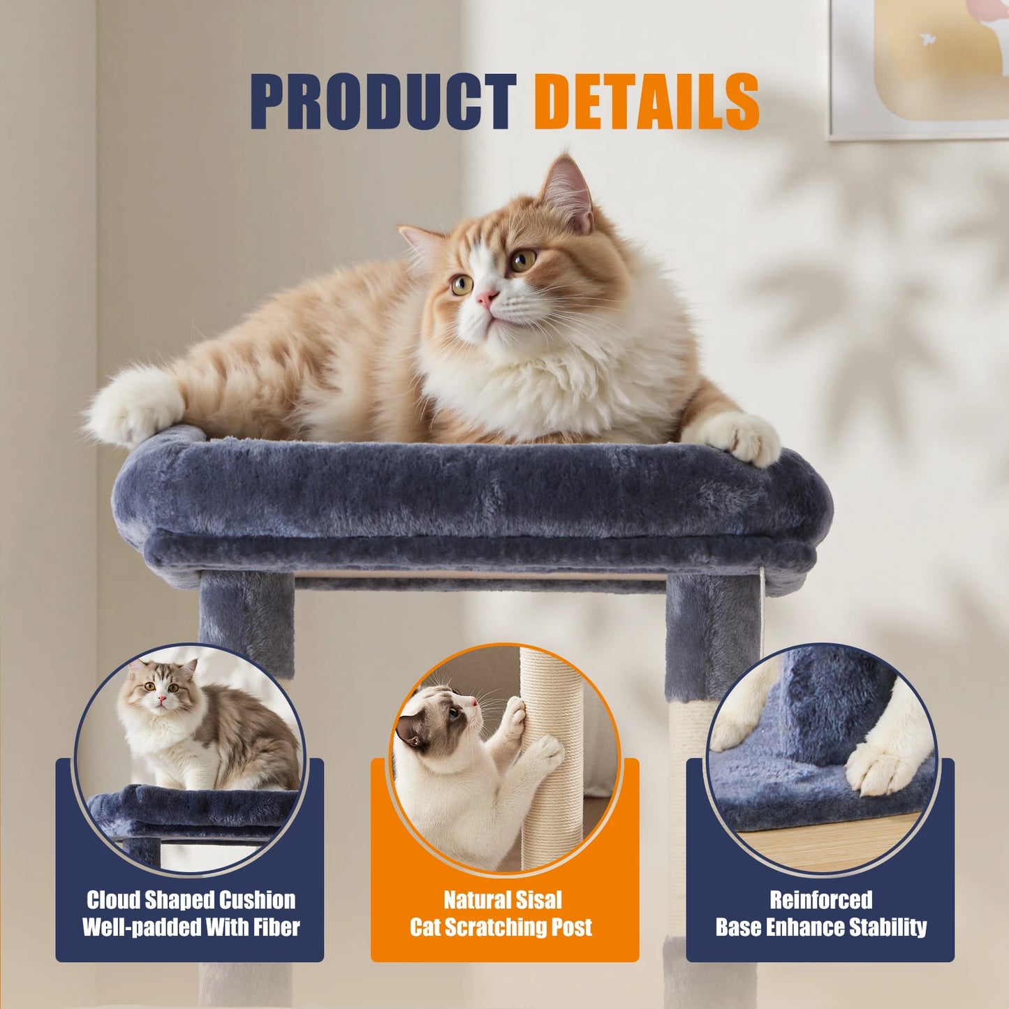 JHK Multi Level Cat Tree With Durable Sisal Scratching Posts