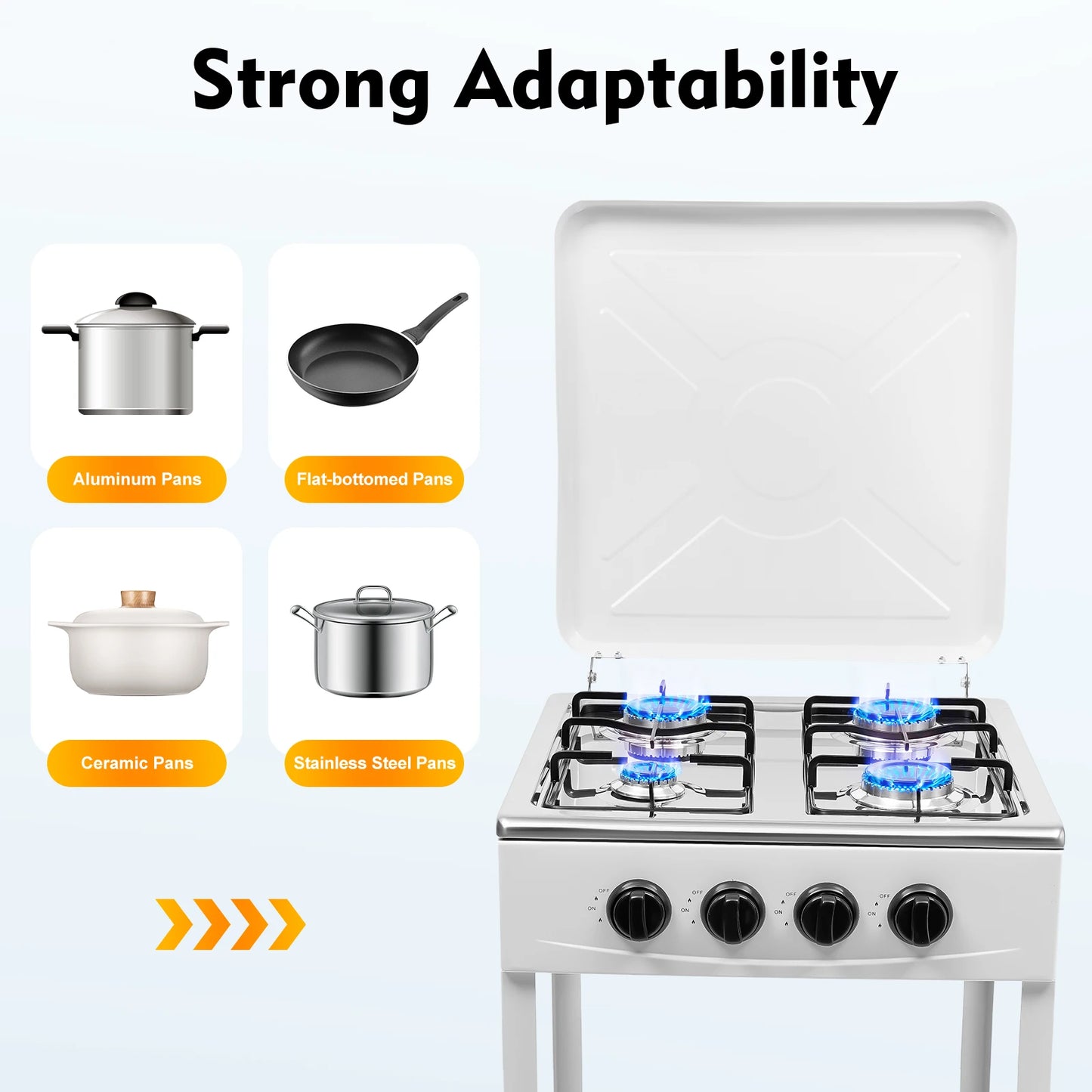 Four Burner Propane Camping Stove With Removable Smokeless Grill