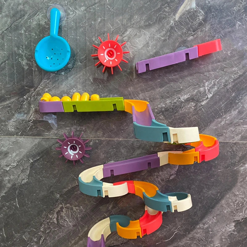 DIY Marble Race Run Bath Toys Assembled Track Ball Bearing Slider Bathroom Bathtub Kids Play Water Games Bathing Shower for Baby