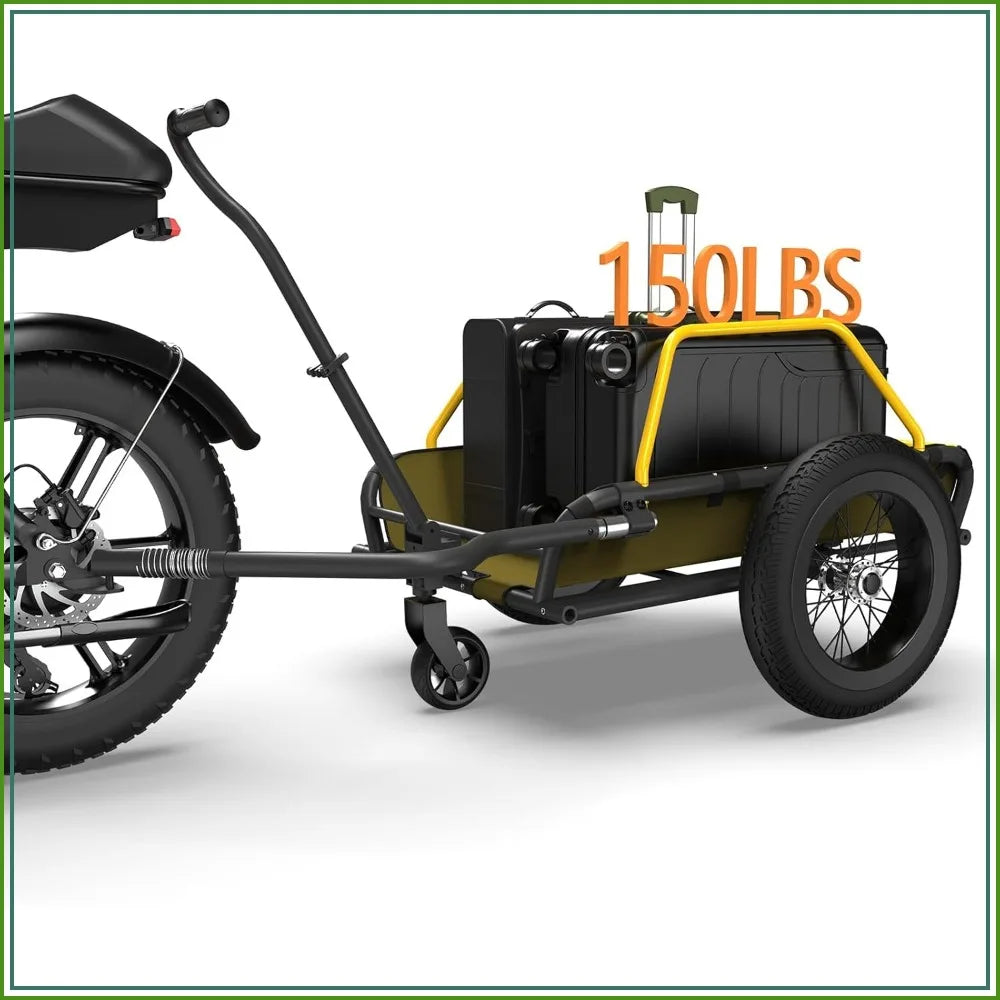 2 in 1 Bike Cargo Trailer Wagon Cart, 150 lbs, 16"x3" Fat Tire, 360° Swivel Caster, Double Suspension