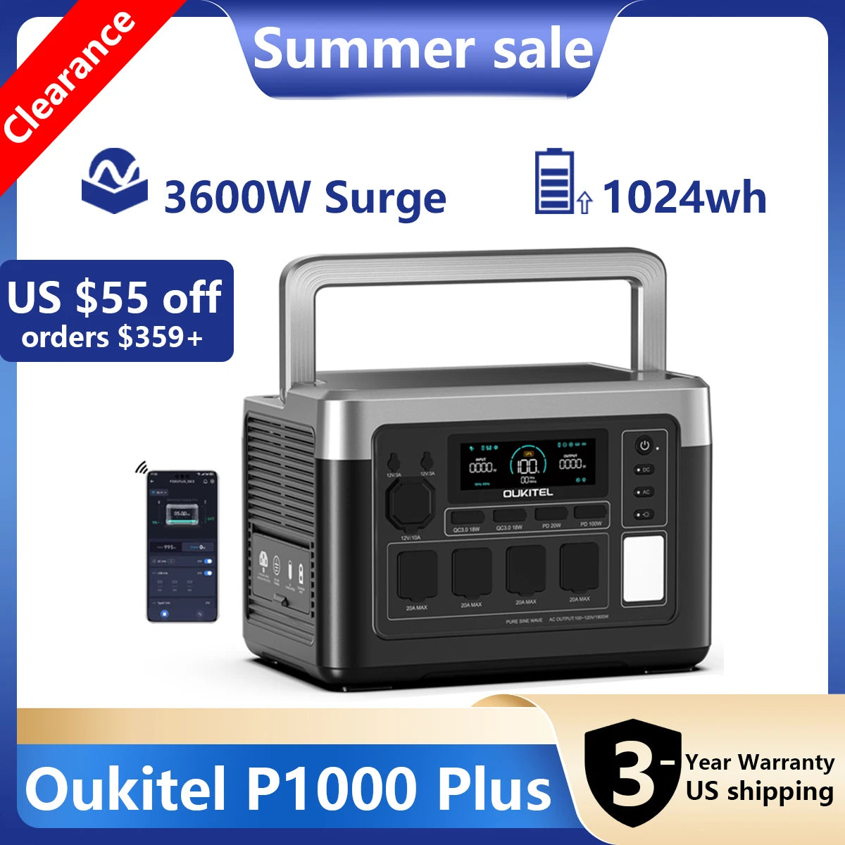 Ouikitel P1000 Plus Portable Power Station With Lifepo4 Battery