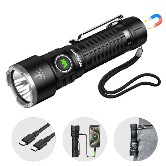 Wurkkos TS28 Tactical Flashlight Magnetic Tail Switch 21700 Rechargeable USB-C Port 3200 Lumens Portable Flashlight