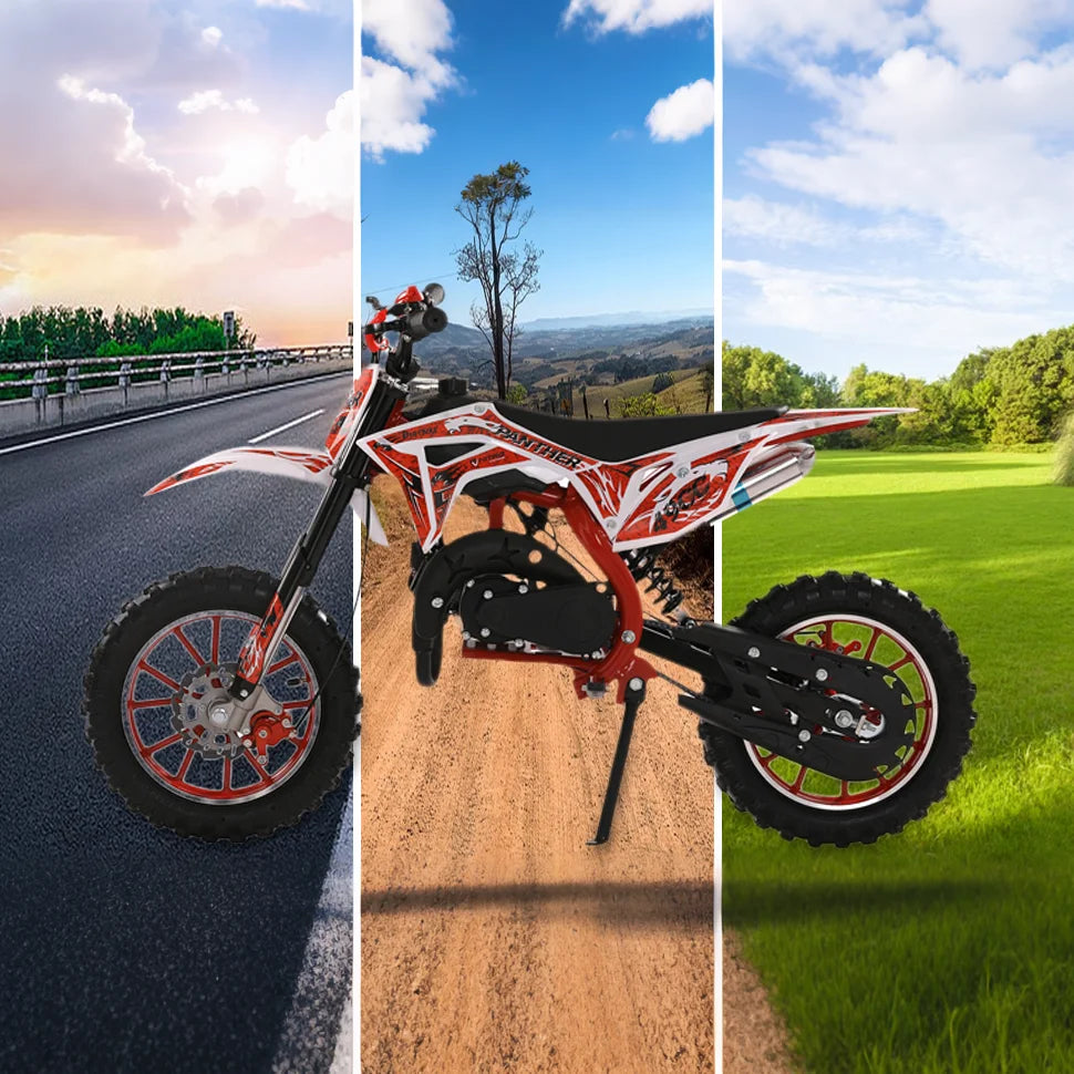 49cc 2-Stroke Kids Dirt Bike, Gas Power Motocross, Off Road Mini Motorcycle, Pocket Motorbike with Front Rear Disc Brakes