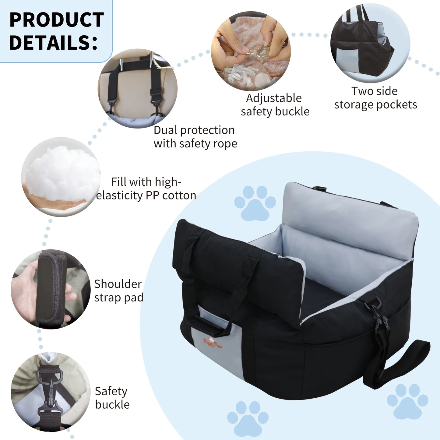 Borwart Portable Dog Car Booster Seat With Washable Cover