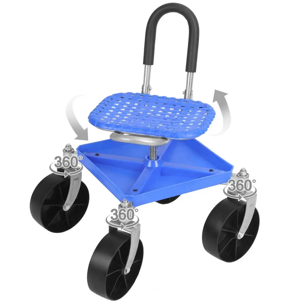 360 Degree Swivel Gardening Stool with Tool Tray Gardening Rolling Seat Height Adjustable Rolling Garden Cart Rolling Work Seat
