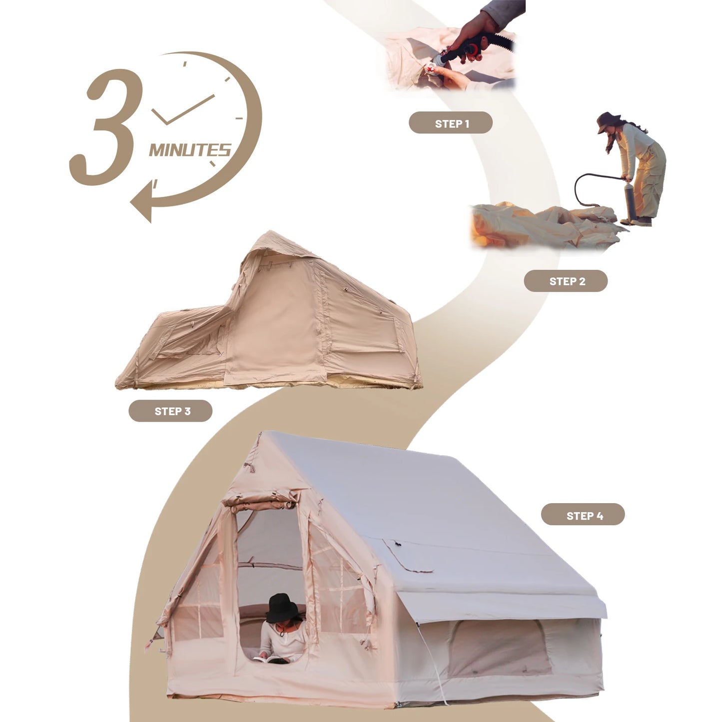 Pakicetus Inflatable Camping Tent 4-8 Person Quick Setup Stove Jack