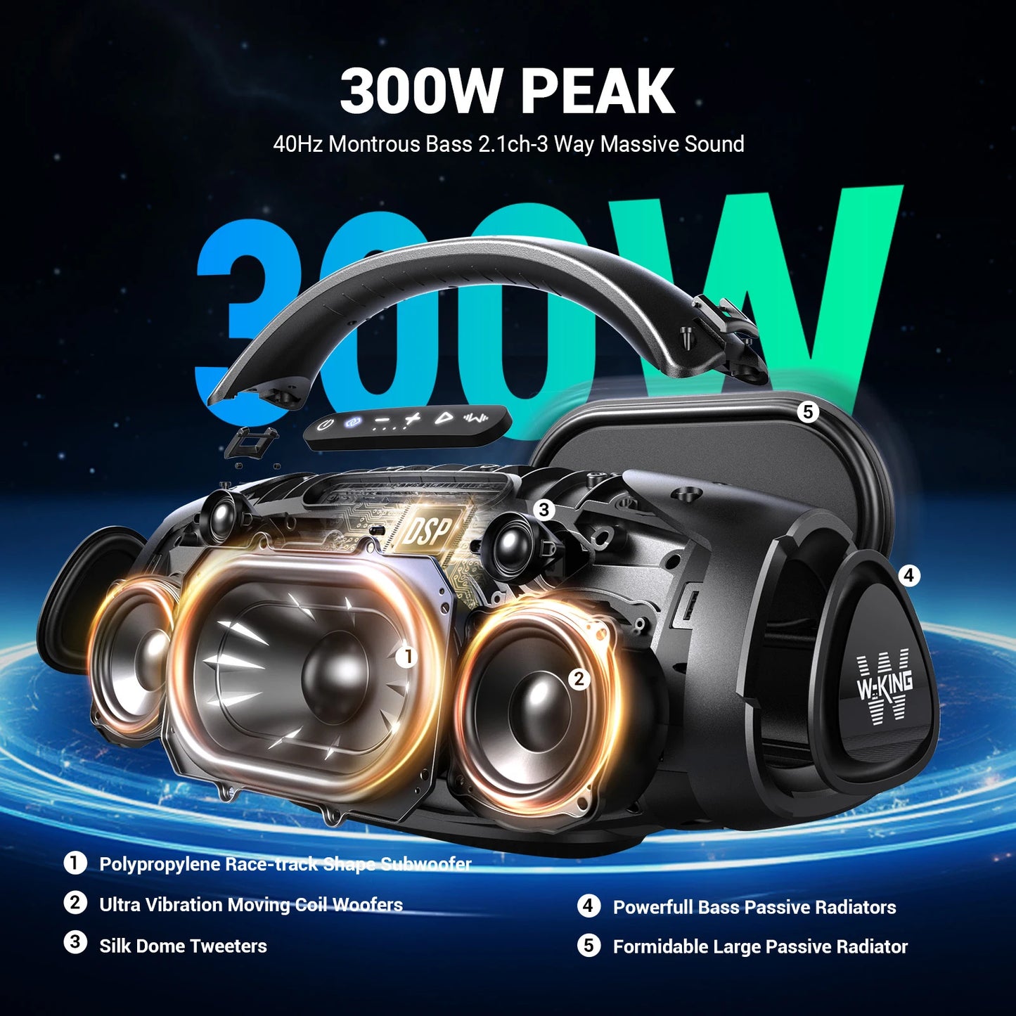W-King X20 Portable Bluetooth Speaker IPX7 Waterproof Wireless Boombox