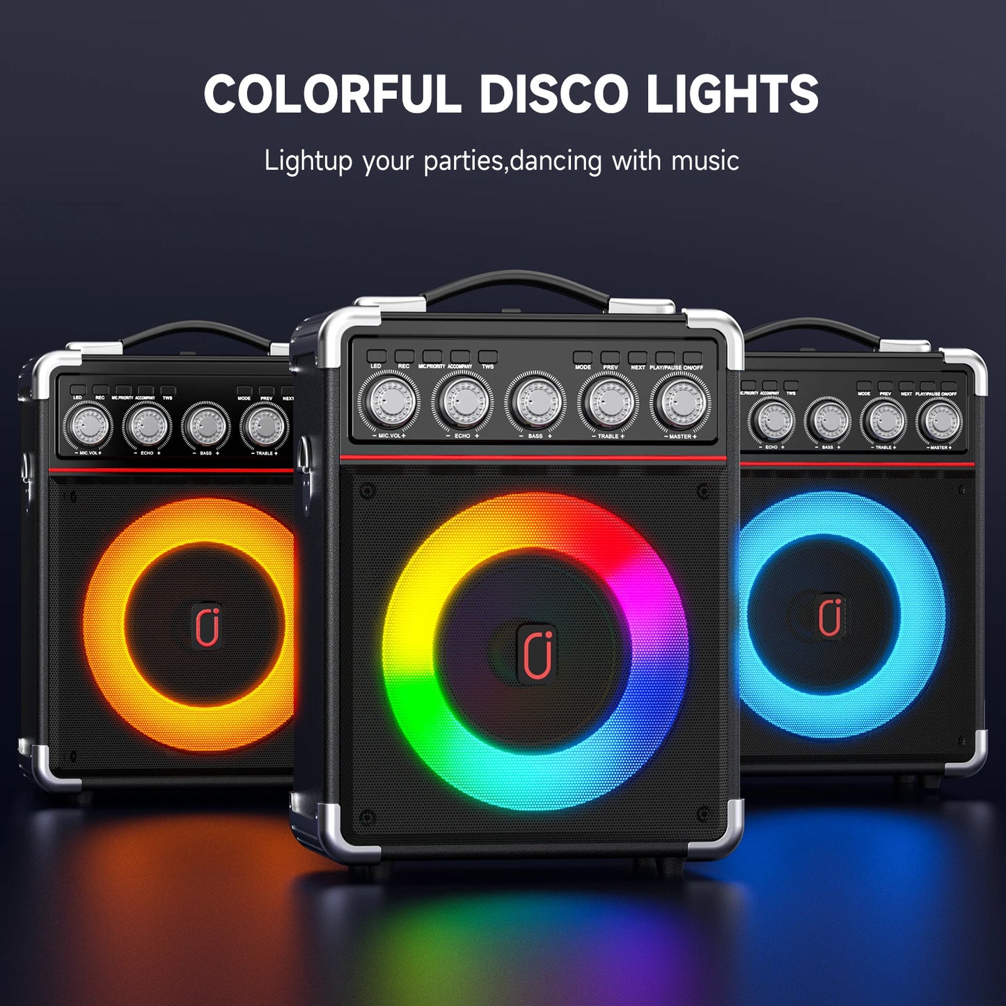 FanFun Karaoke Speaker Bluetooth With 2 Microphones And LED Light