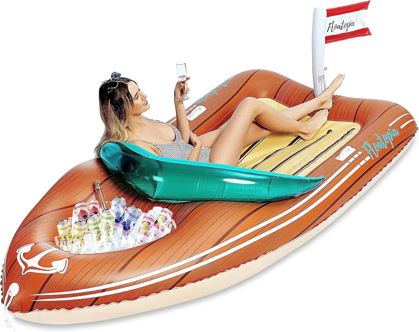 JOYFY Giant Boat Pool Float with Cooler Inflatable Boat Funny Pool Floats Raft summer Swimming Pool for Kids Adults Party Packs