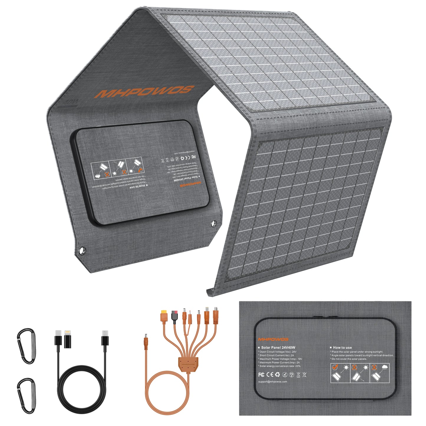 MHPOWOS 40W Foldable Solar Panel With 5V USB Charger For Outdoor Camping