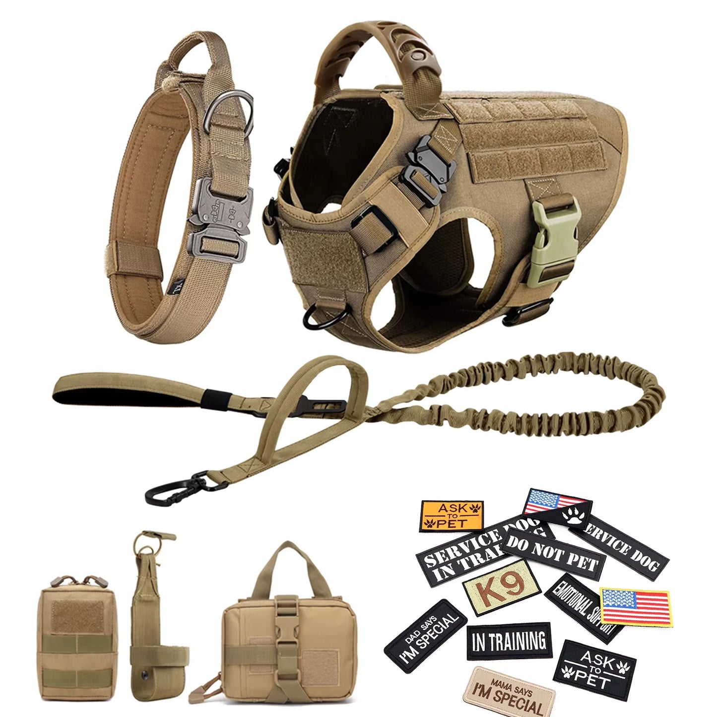Professional Dog Harness Vest Set With Collar Leash And Patches