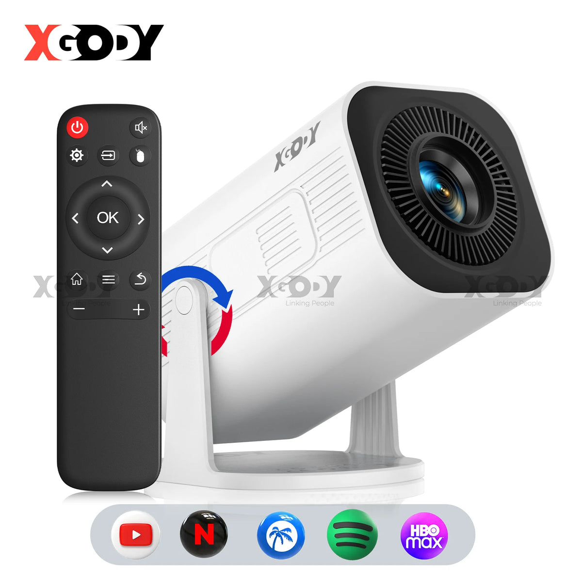 XGODY Gimbal 3 Pro Portable Projector, Native 720P 300 ANSI 4K Supported, Android 14 WiFi 6 BT 5.4, Vertical Auto Keystone Correction Wireless Mirroring, 20-120 Inch Camping Movie Gaming Projector with HDMI USB