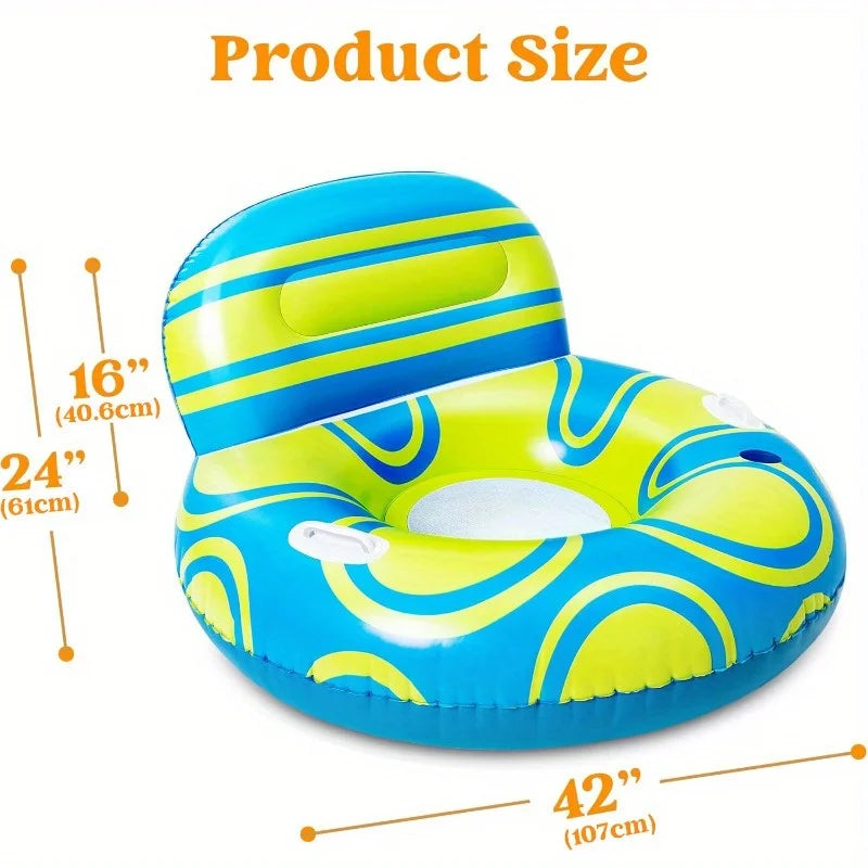 Inflatable Pool Float Sofa Lounger with Cup Holder and Backrest