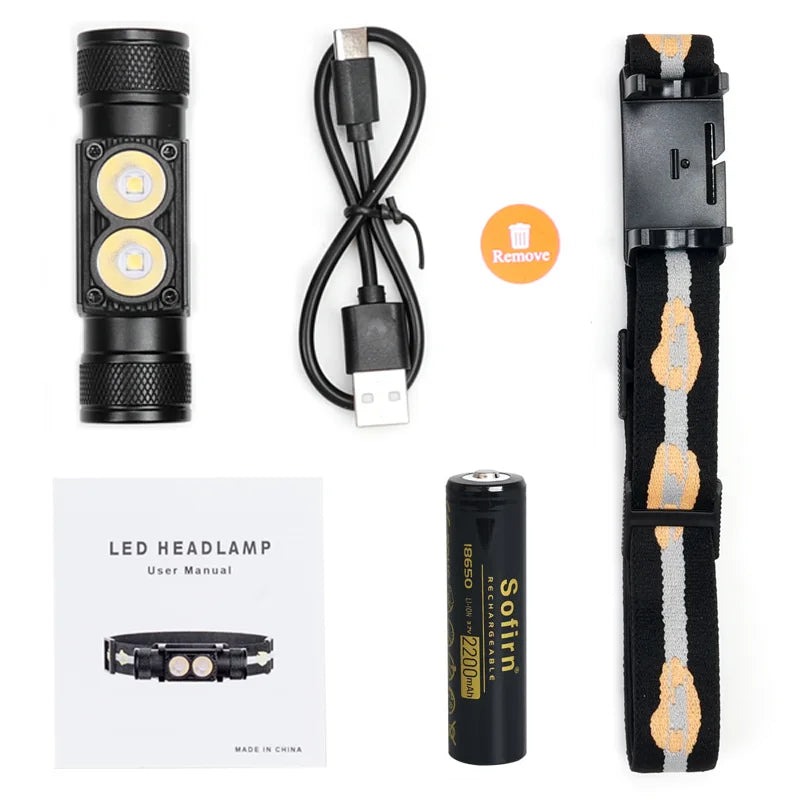 H25L USB Rechargeable Headlamp 18650 Head Light Dual 1200LM 90CRI 5000K EDC Flashlight