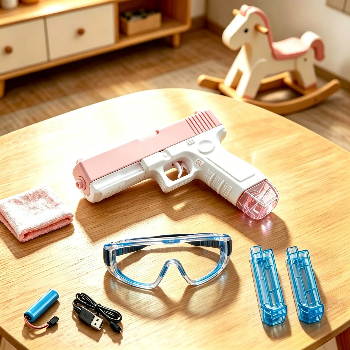 Electric Water Gun Toy With Continuous Firing And Dual Magazines