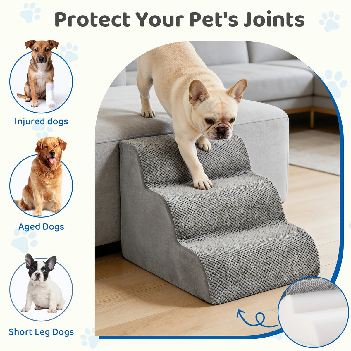 Curved Foam Dog Stairs Ramp for Small Dogs Indoor Steps