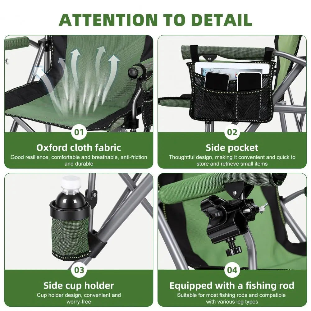 Folding Fishing Chair With Rod Holder Cup Holder And Pocket