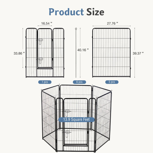 JHK 6 Panels Metal Dog Playpen Pet Fence 24 Inch to 40 Inch Foldable Large Dog Puppy Exercise for Yard Gate Camping Outdoor