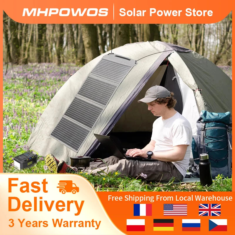 MHPOWOS 40W Foldable Solar Panel With 5V USB Charger For Outdoor Camping