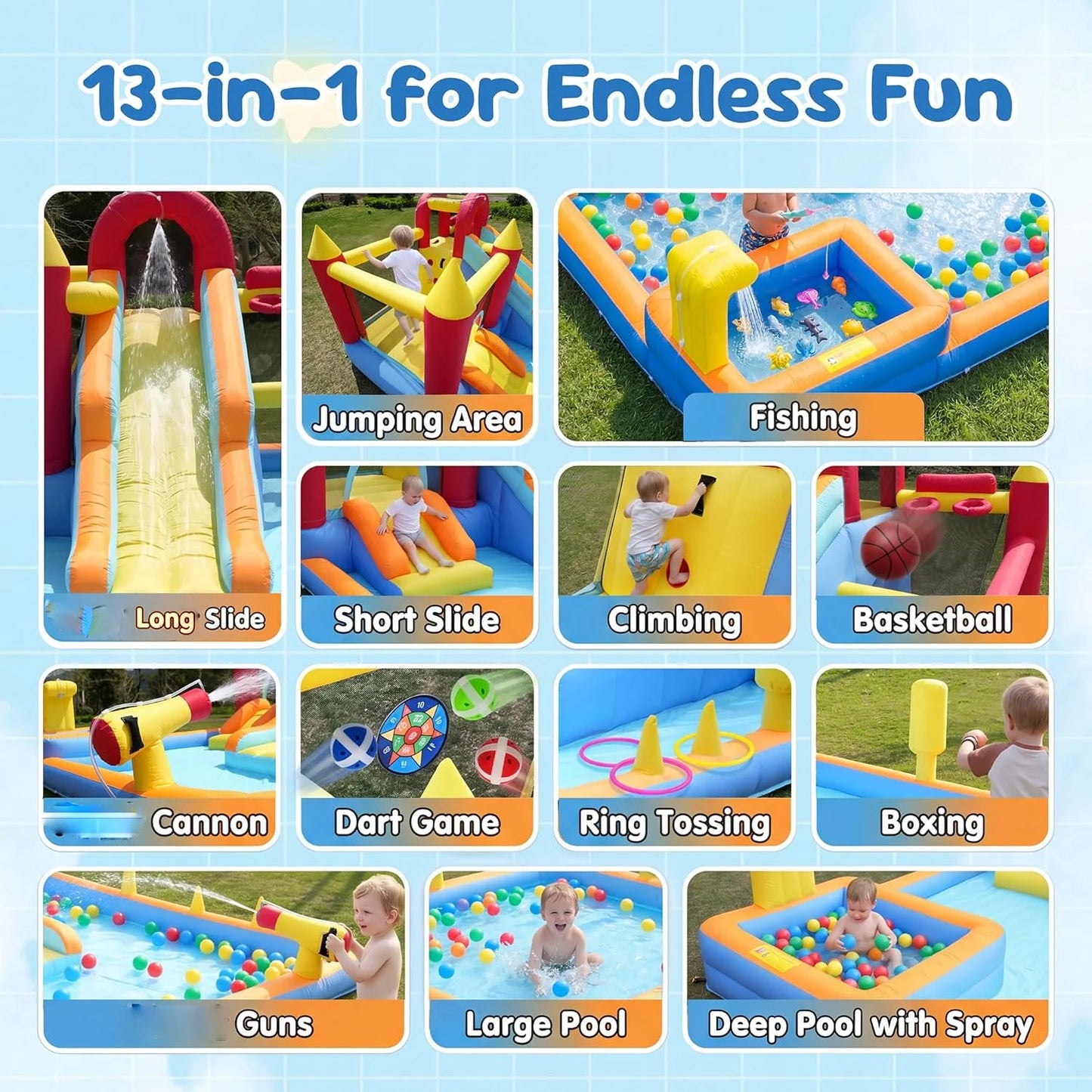 Kids Jump And Slide Inflatable Bouncer With Heavy Duty Blower