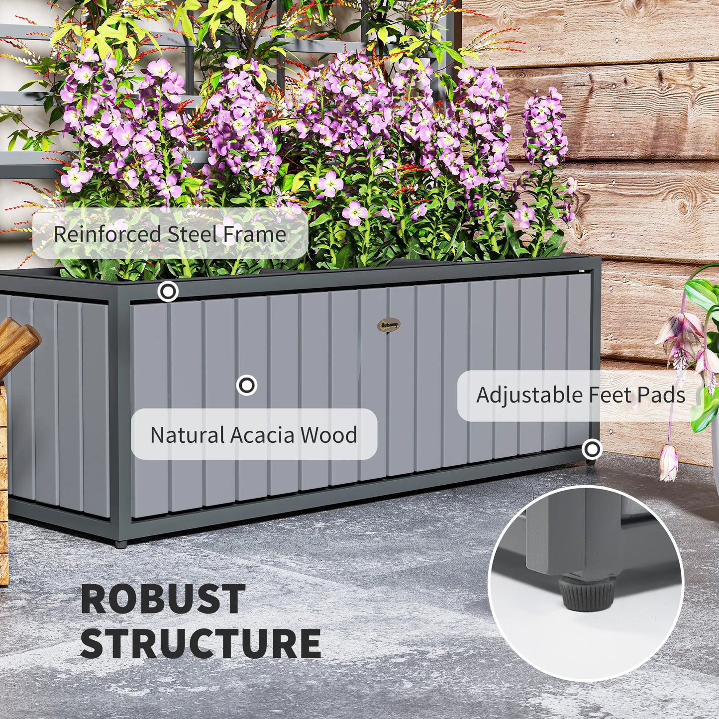 Raised Garden Bed, Planter Box with Trellis, Removable Pots, Gray