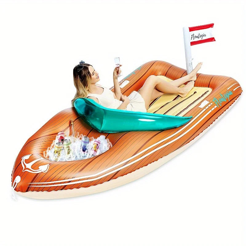 JOYFY Giant Boat Pool Float with Cooler Inflatable Boat Funny Pool Floats Raft summer Swimming Pool for Kids Adults Party Packs