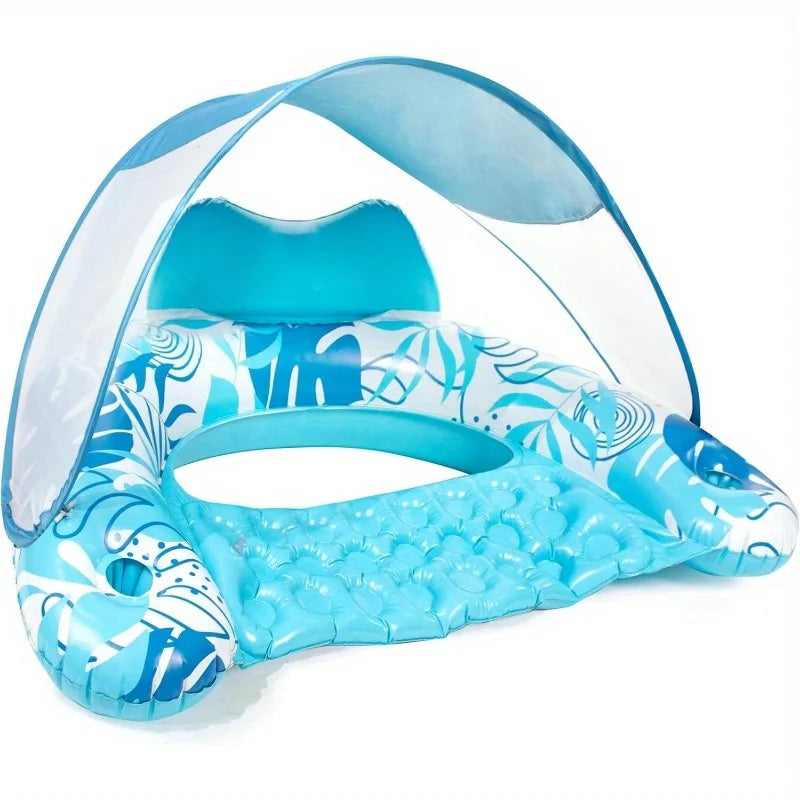 JOYFY XL Inflatable Pool Floats with Canopy Lounge Chairs with Cup Holders for Adults Inflatable Floaties Party Beach Summer