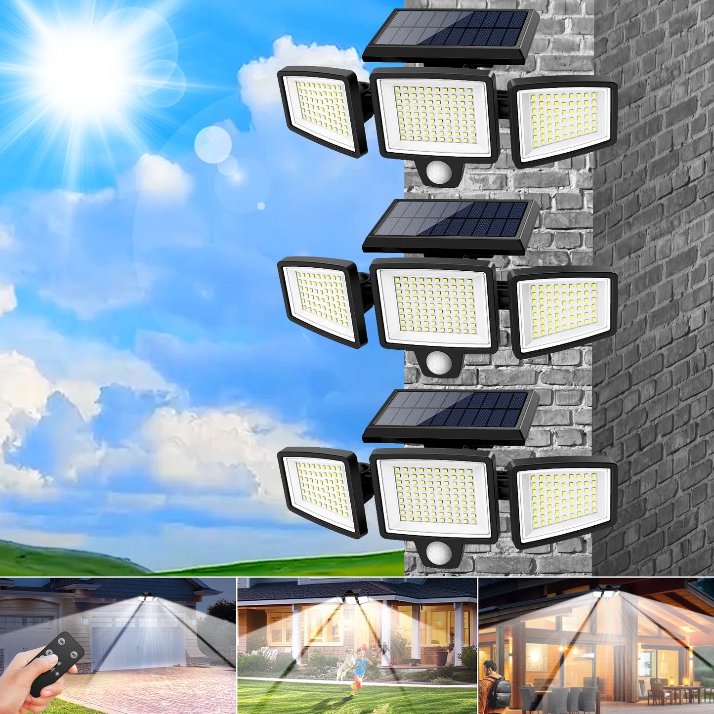 3 Pack Outdoor Solar Lights, 2800LM, 1400mAh Battery Capacity, Motion Sensor Security Lights for Porch, Garage, Yard Entrance, Patio