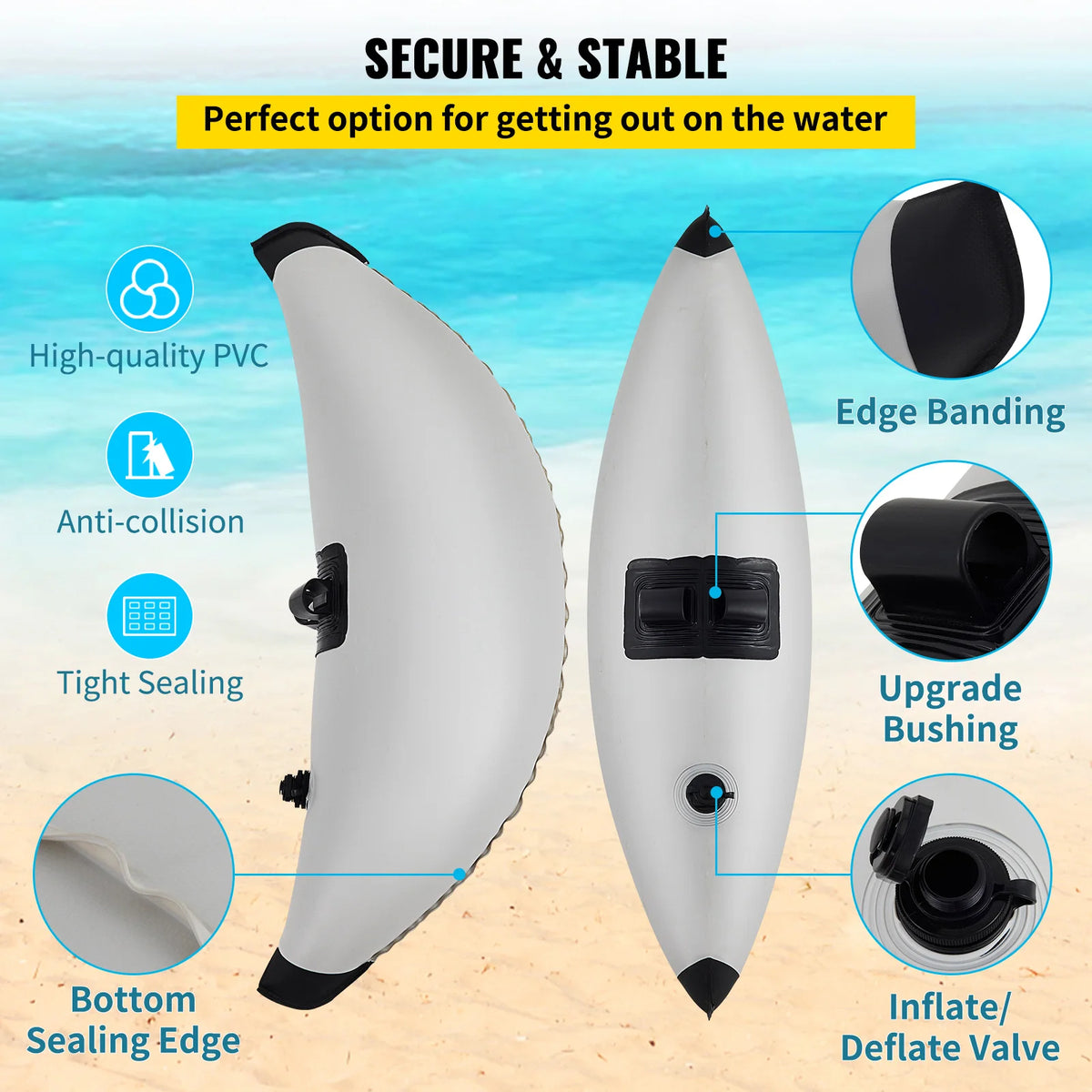 SucceBuy 2Pcs Kayak Outrigger Stabilizer Inflatable Outrigger Float Standing Float Stabilizer System Kit for Canoes Fishing Boat