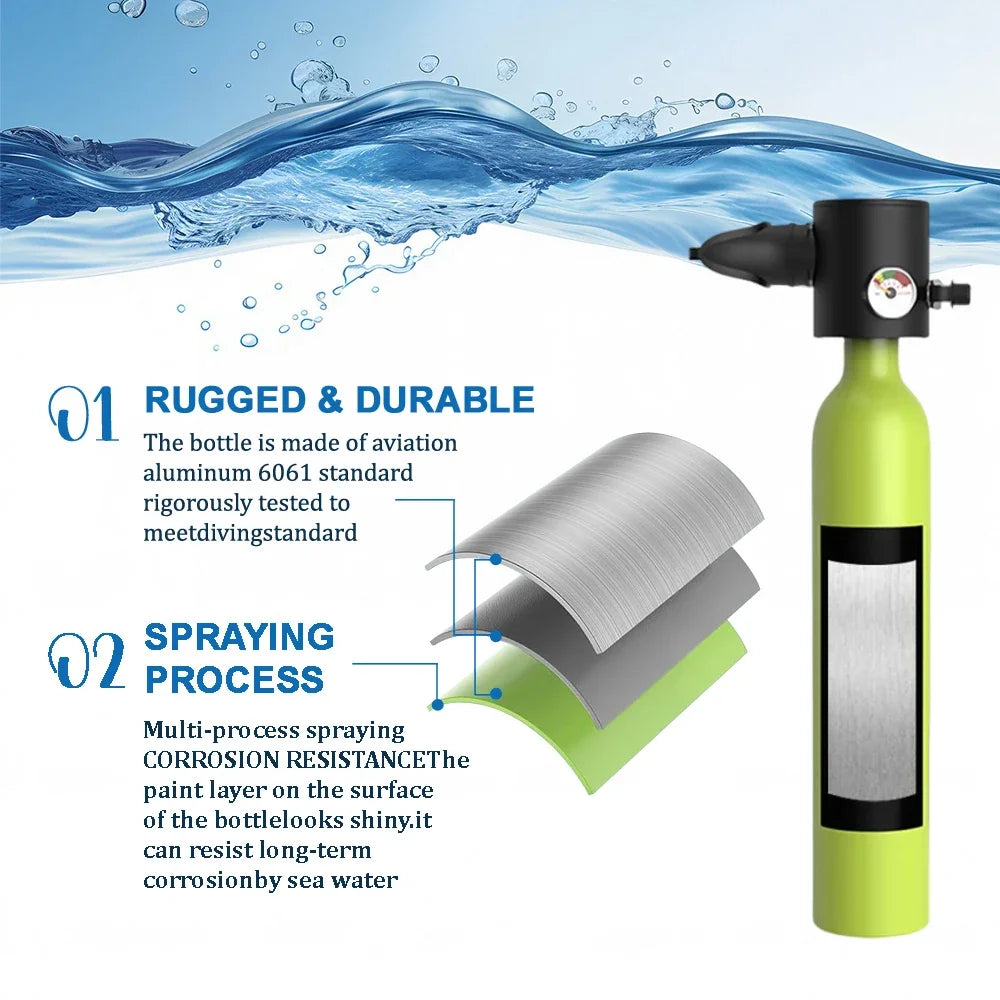 SCORKLER 0.5L Mini Scuba Diving Tank with Snorkeling Full Face Mask And Hand Pump Diving Cylinder Dive Equipment for Adults