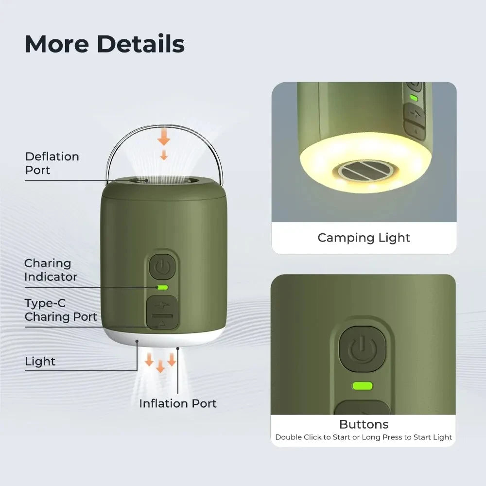 Tiny Air Pump With Camping Lantern Magnetic Design For Mattress