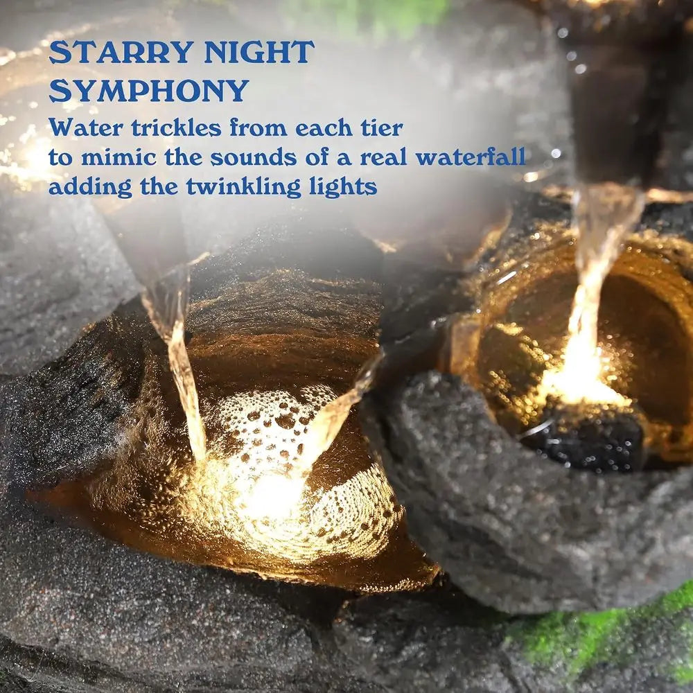 40 High 10-Tier Rock Waterfall Fountain with LED Lights for Outdoor/Indoor Use - Suitable for Patio, Garden, Backyard, Deck, Por