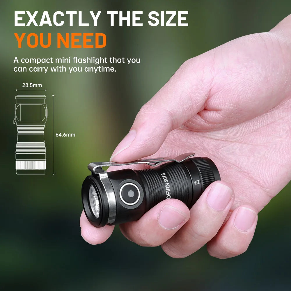 Sofirn Mini SC13 SST40 LED 1300lm 18350 Rechargeable Flashlight 6000K Keychain Light with Magnetic