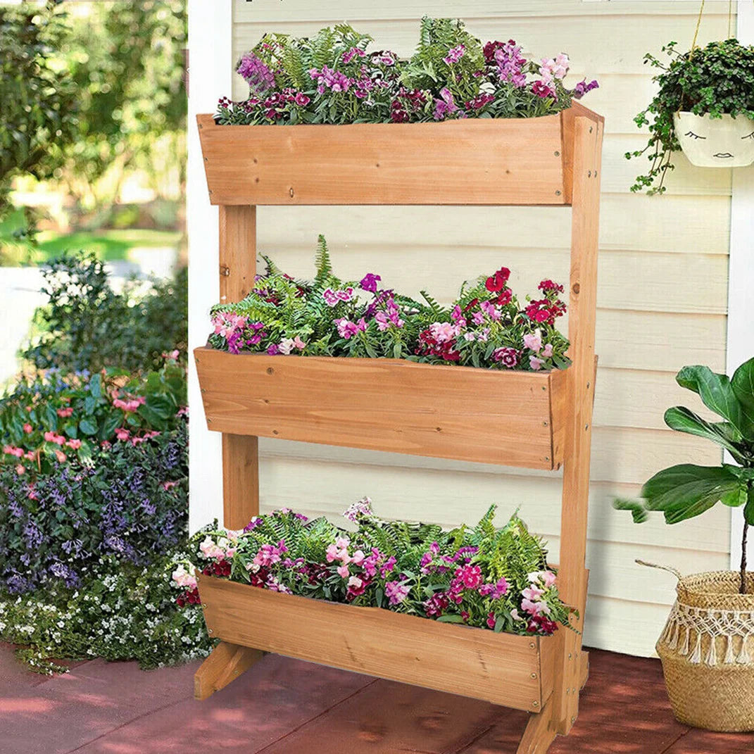 Four Tier Wooden Vertical Planter Box For Outdoor Gardening