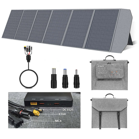 200W 18V Portable Solar Panel with PD Box QC3.0，Type-C，MC4 Output Camping Foldable MPPT Monocrystalline 100W Solar Charger