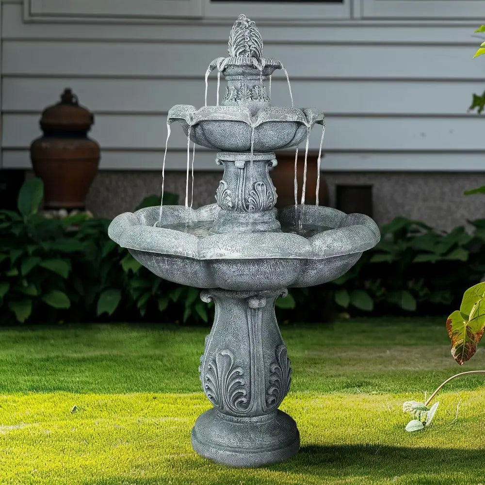 48 Outdoor 3-Tier Pagoda Fountain with Pump for Garden, Patio, Backyard, Deck, Lawn, Porch, Concrete Fountain or Bird Bath