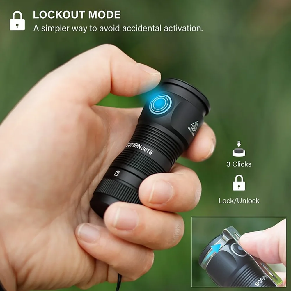 Sofirn Mini SC13 SST40 LED 1300lm 18350 Rechargeable Flashlight 6000K Keychain Light with Magnetic
