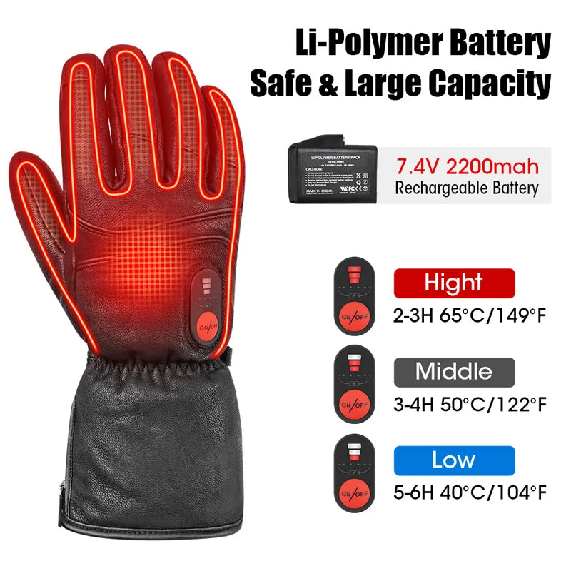 Motorcycle Winter Warm Heated Gloves Heated Gloves Skiing Warm Touch Screen Waterproof Heated Rechargeable Gloves